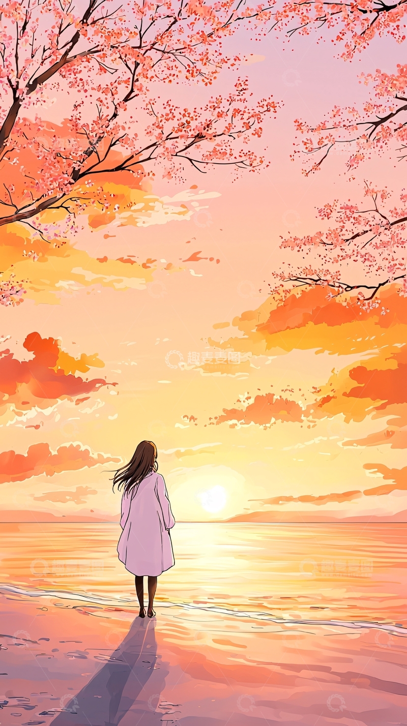 高清大图下载【趣麦麦图】秋日海边漫步女孩