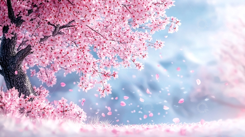 高清大图下载【趣麦麦图】粉色樱花树下的梦幻场景