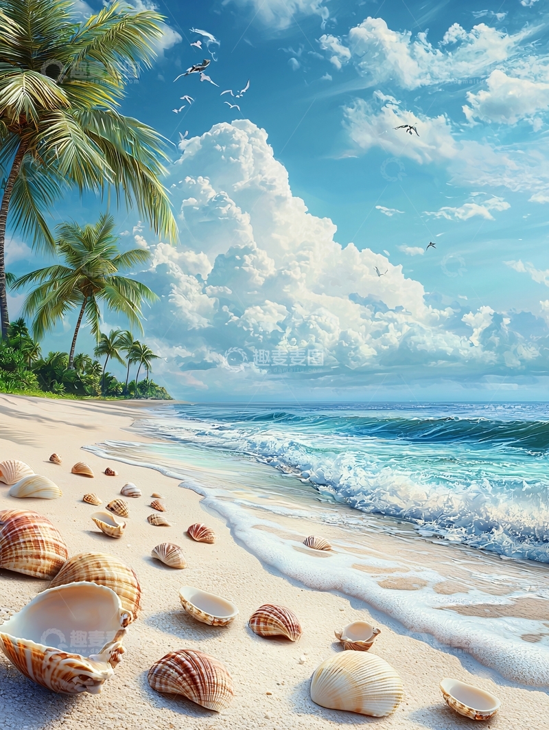 高清大图下载【趣麦麦图】热带海滩贝壳沙滩风景