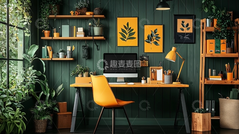 高清大图下载【趣麦麦图】绿色植物装饰的温馨书房