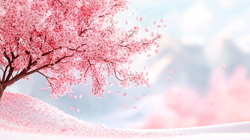 高清大图下载【趣麦麦图】粉色樱花树下的梦幻场景
