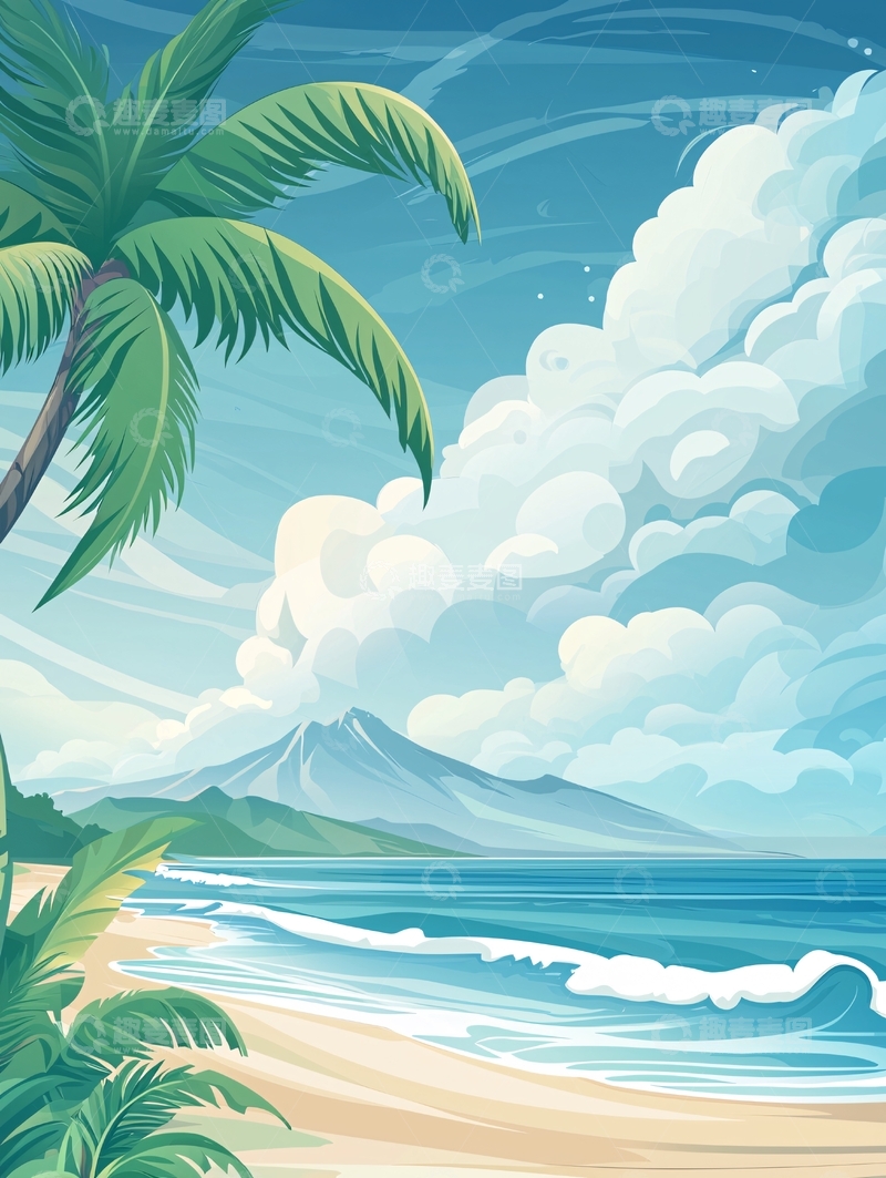高清大图下载【趣麦麦图】热带海滩与火山风光