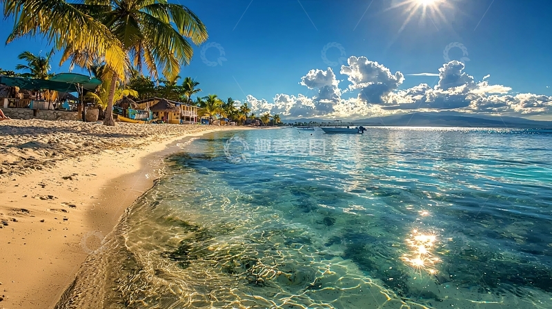 高清大图下载【趣麦麦图】热带海滩阳光明媚沙滩椰树