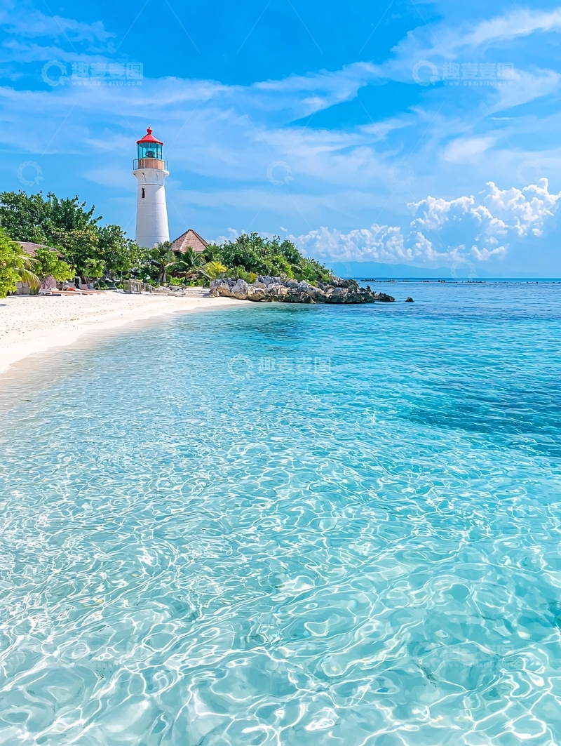 高清大图下载【趣麦麦图】热带海滩灯塔风景