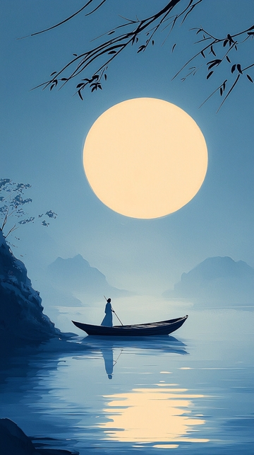 月下独钓图高清图片