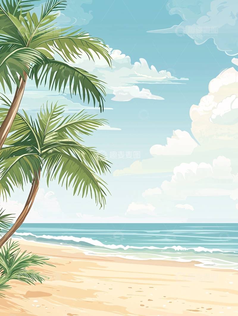 高清大图下载【趣麦麦图】热带海滩椰树风景图