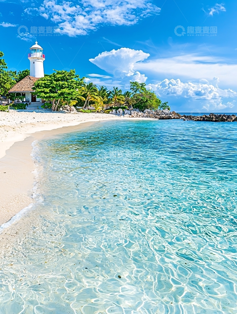 高清大图下载【趣麦麦图】热带海滩灯塔风景