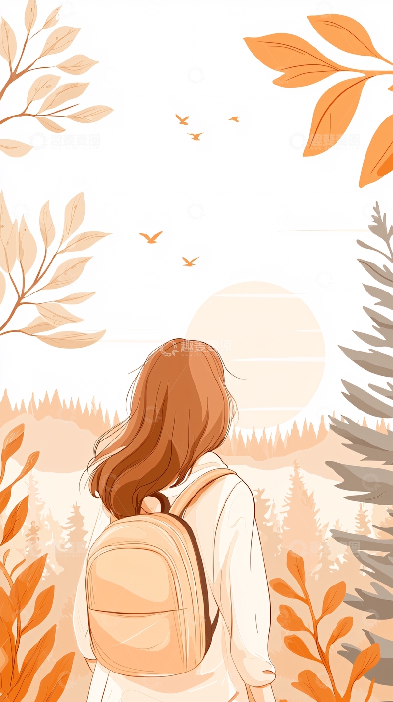 高清大图下载【趣麦麦图】秋日森林中的背影