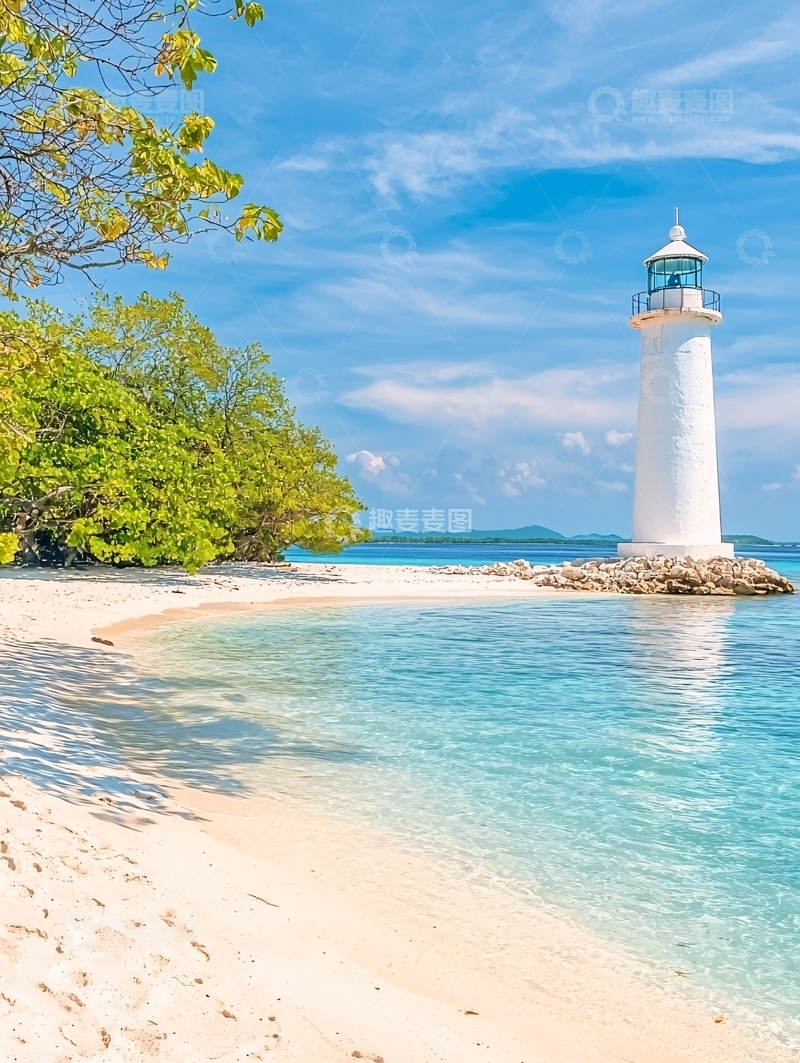 高清大图下载【趣麦麦图】灯塔海滩风景