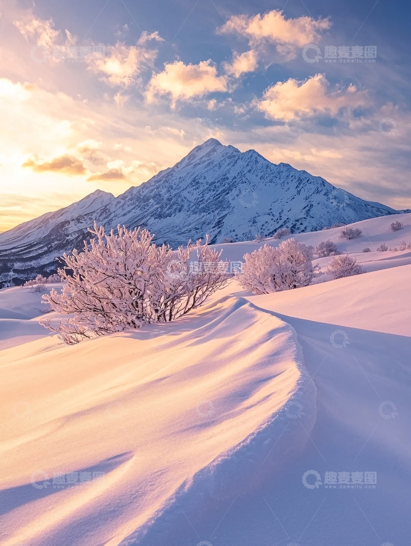 高清大图下载【趣麦麦图】冬日雪山下的梦幻雪景