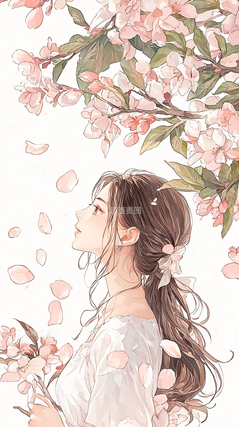 高清大图下载【趣麦麦图】樱花下的少女