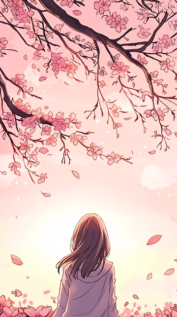 樱花树下孤单的女孩