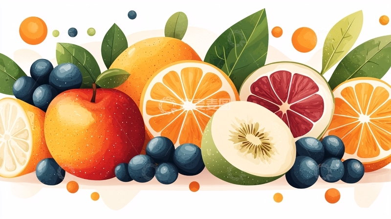 高清大图下载【趣麦麦图】新鲜水果拼盘插画素材