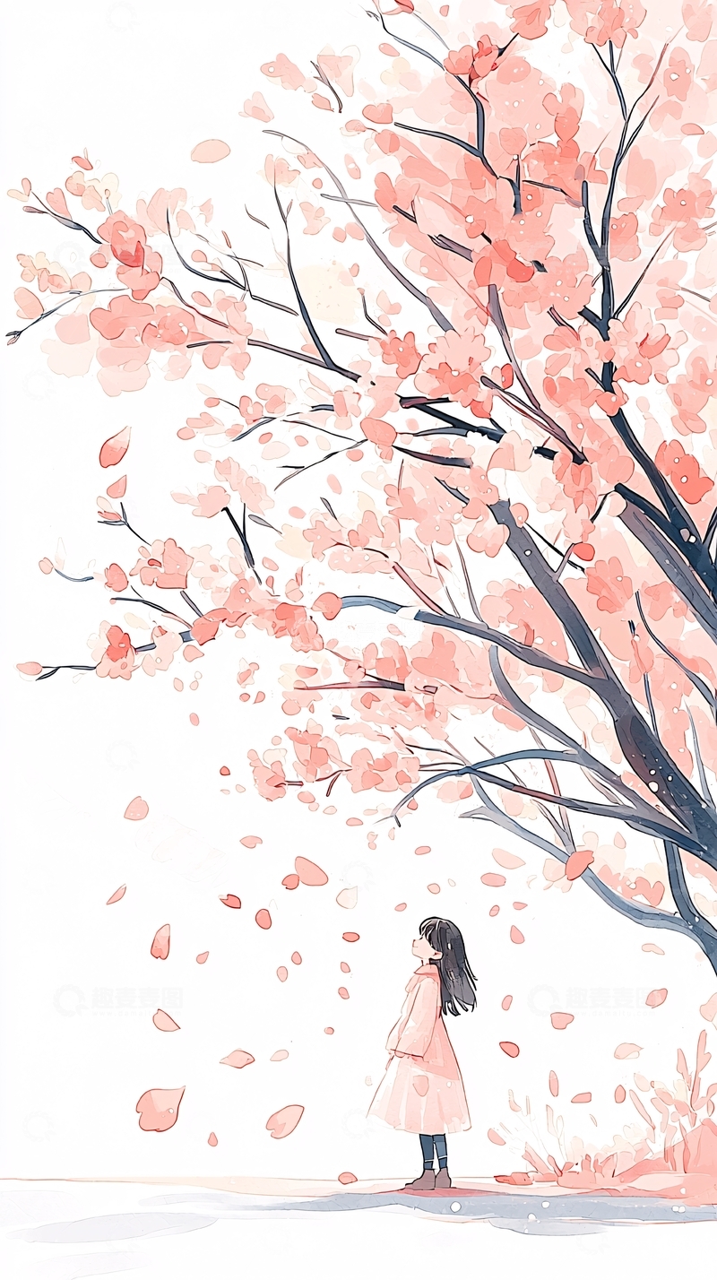 高清大图下载【趣麦麦图】樱花树下的女孩