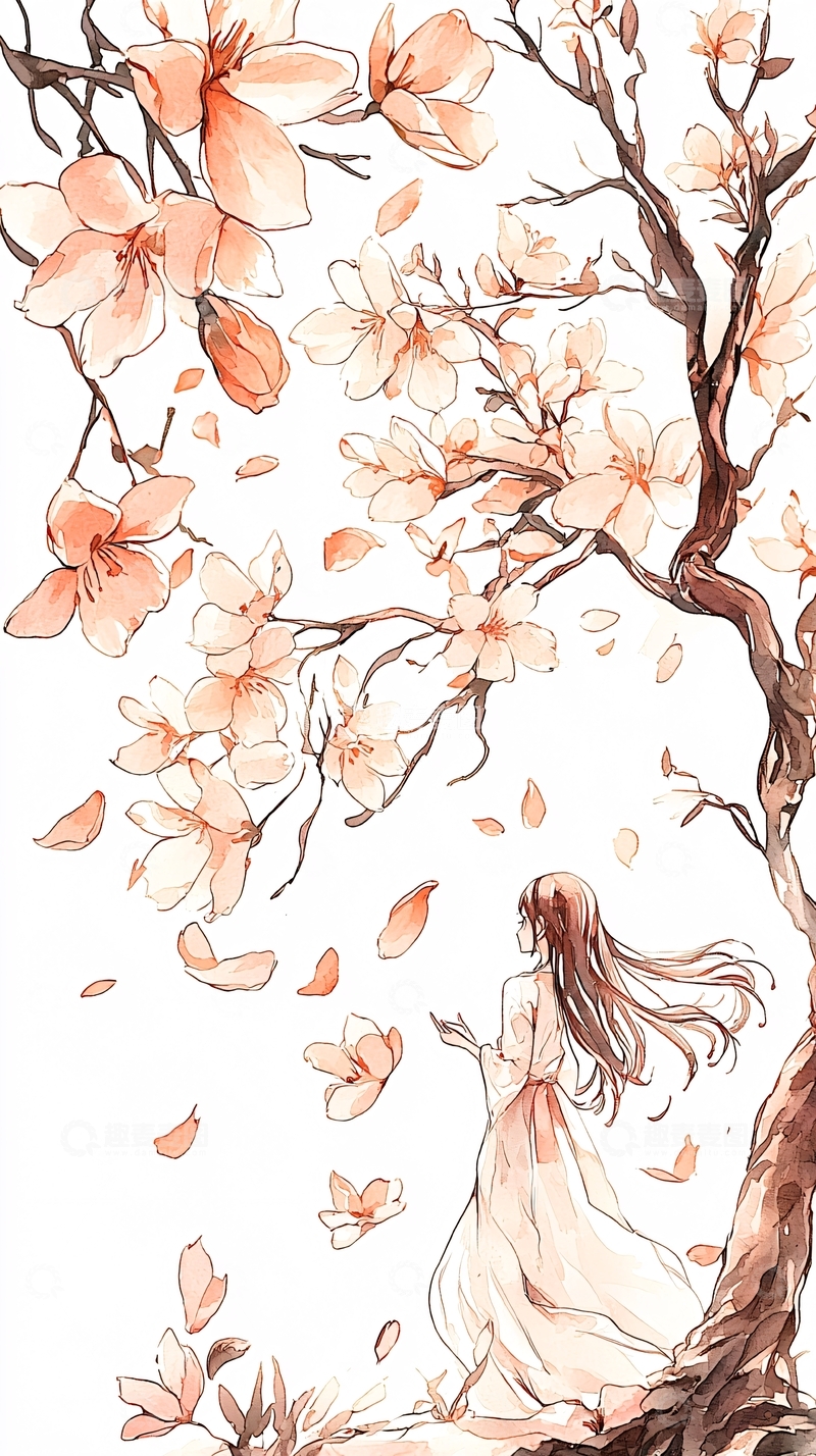 高清大图下载【趣麦麦图】樱花树下的女孩