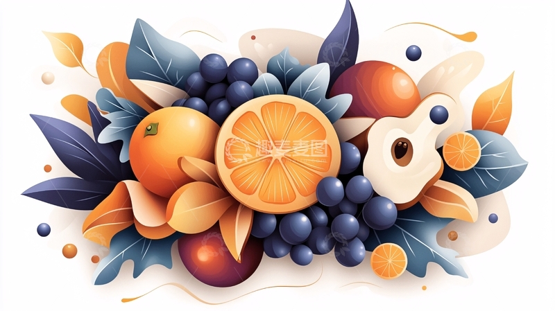 高清大图下载【趣麦麦图】橙子葡萄组合水果插画