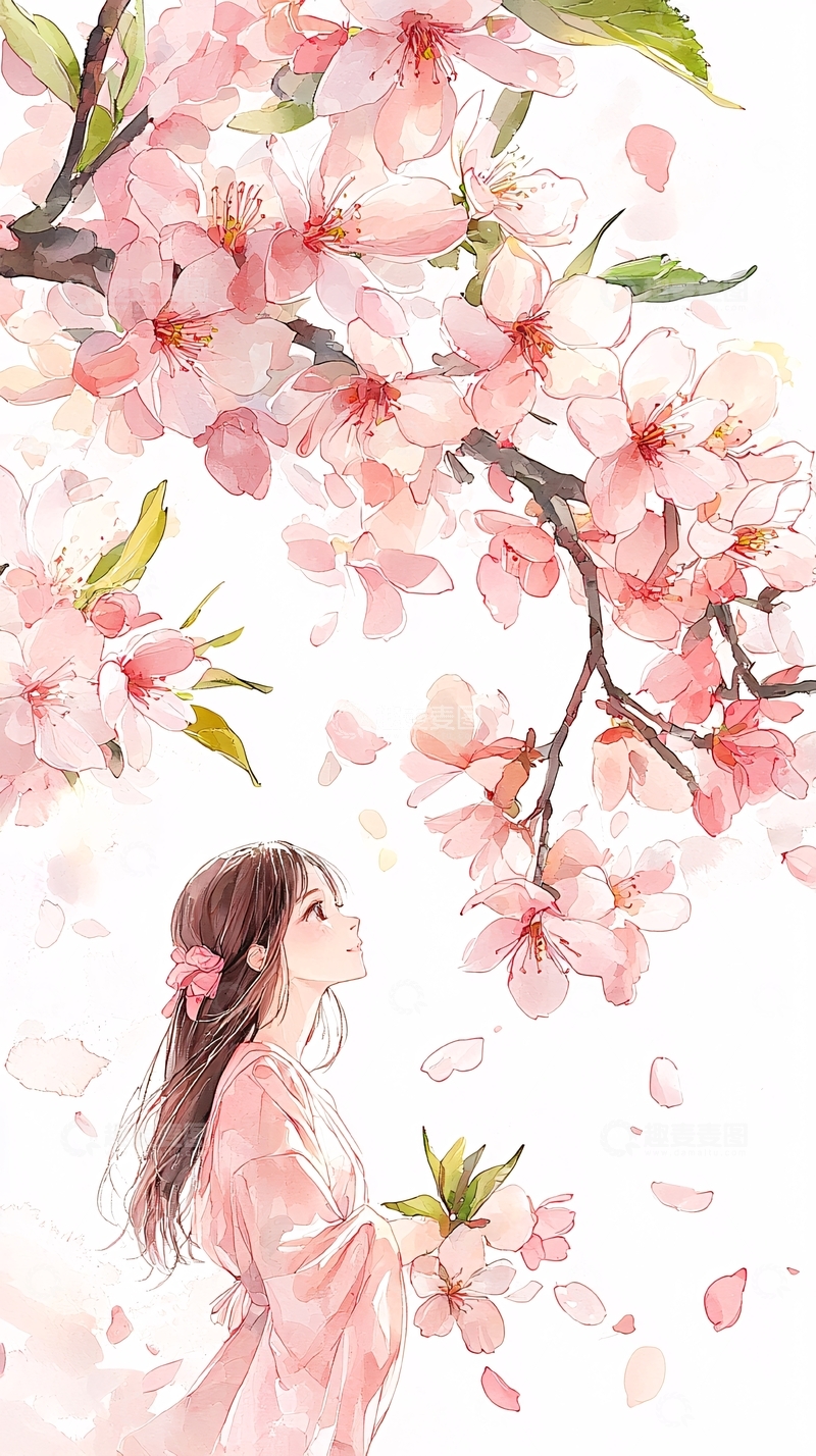 高清大图下载【趣麦麦图】樱花树下的少女
