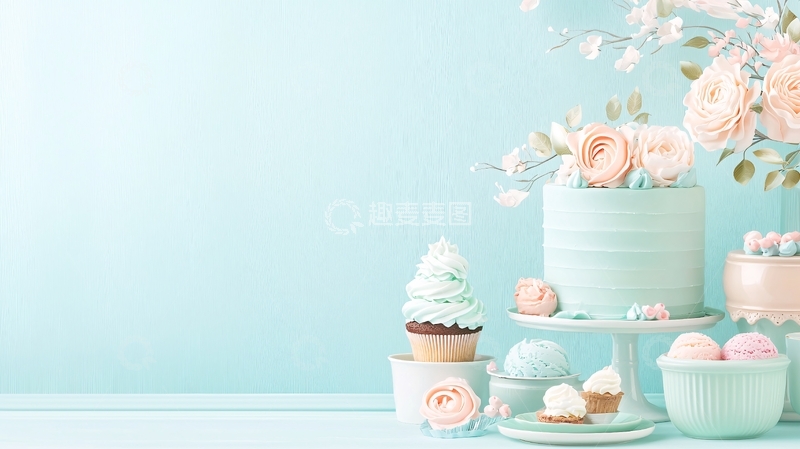 高清大图下载【趣麦麦图】清新甜点蛋糕与花卉装饰