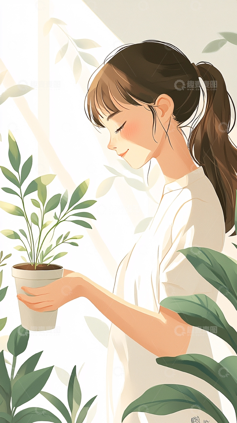 高清大图下载【趣麦麦图】清新自然室内植物插画