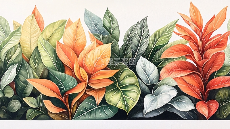 高清大图下载【趣麦麦图】热带植物叶子色彩斑斓背景图