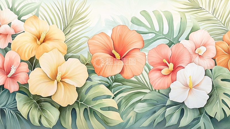 高清大图下载【趣麦麦图】热带风情花卉背景图