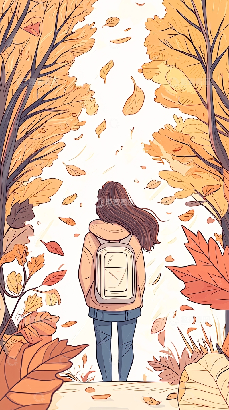 高清大图下载【趣麦麦图】秋日森林中的背影