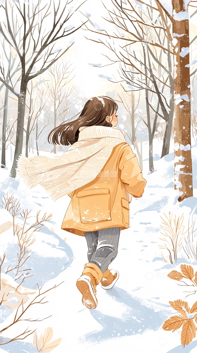 高清大图下载【趣麦麦图】冬日雪景中的女孩背影