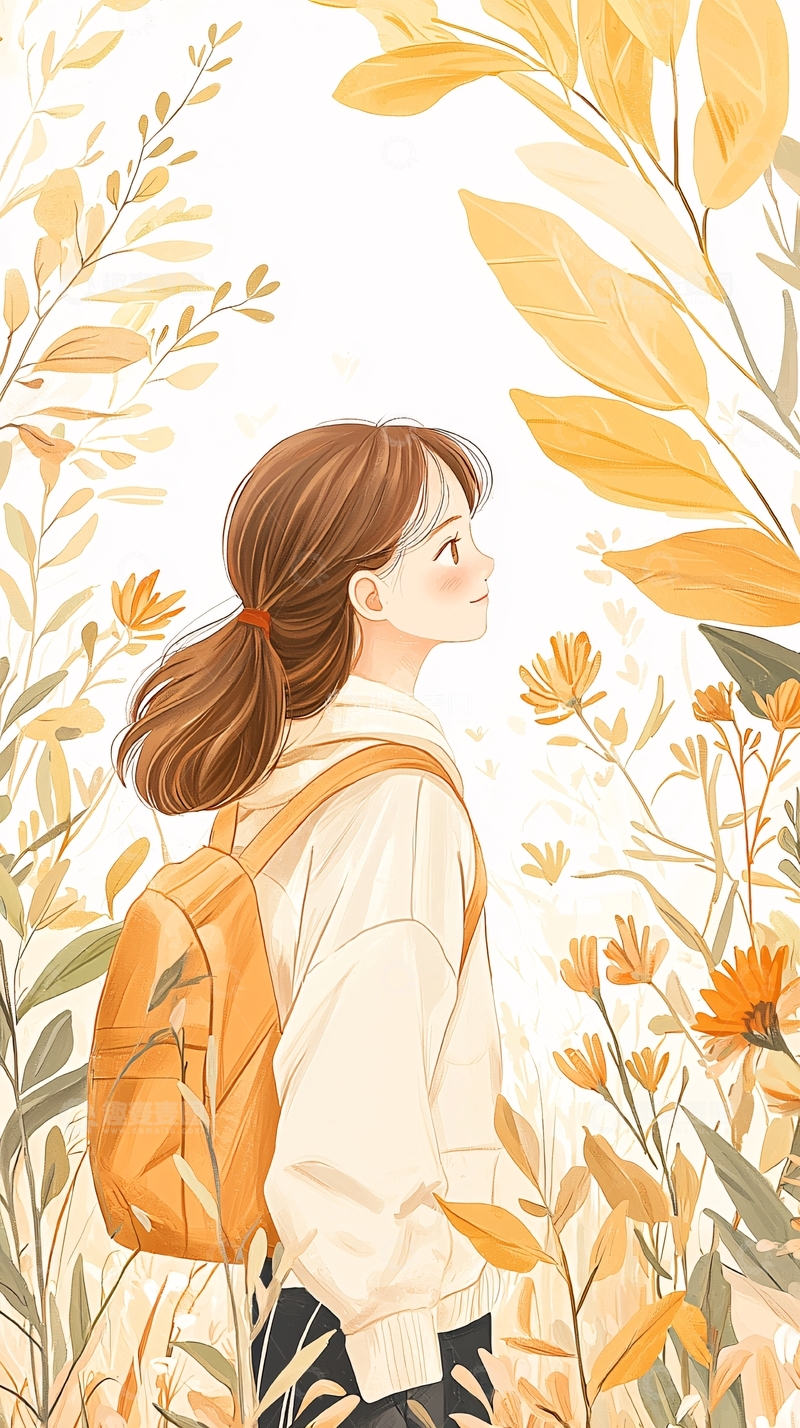 高清大图下载【趣麦麦图】秋日花海中的少女背影