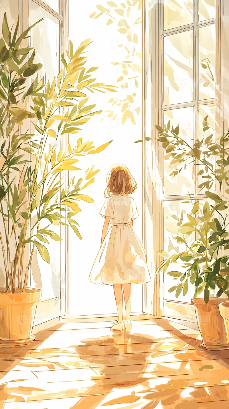 高清大图下载【趣麦麦图】阳光洒进窗的女孩