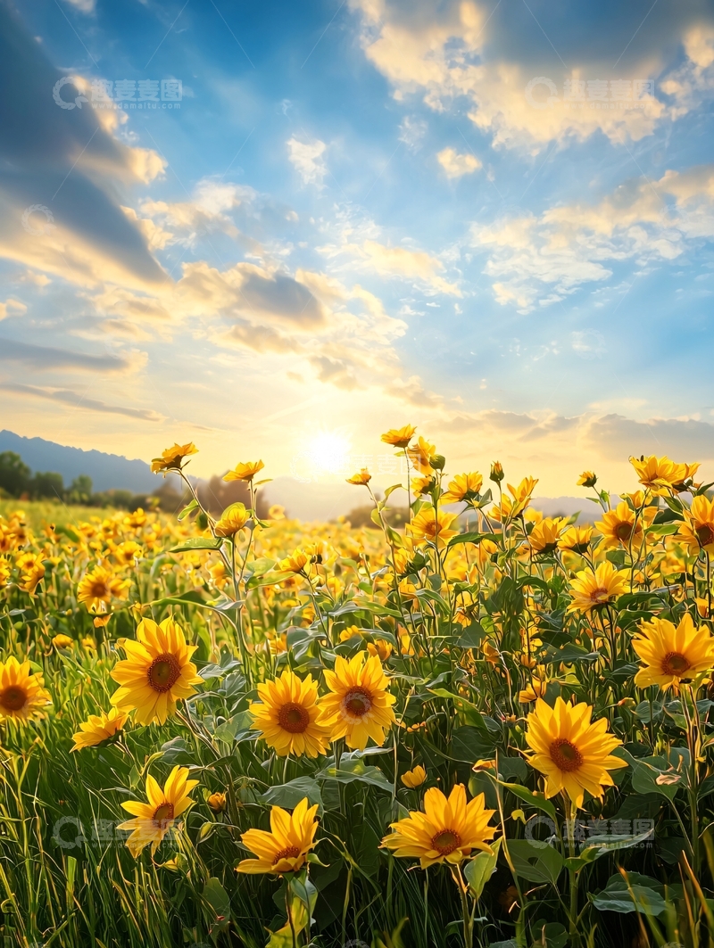 高清大图下载【趣麦麦图】向日葵田野夕阳美景