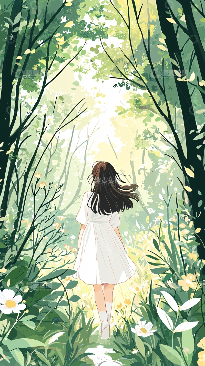 高清大图下载【趣麦麦图】森林中的女孩