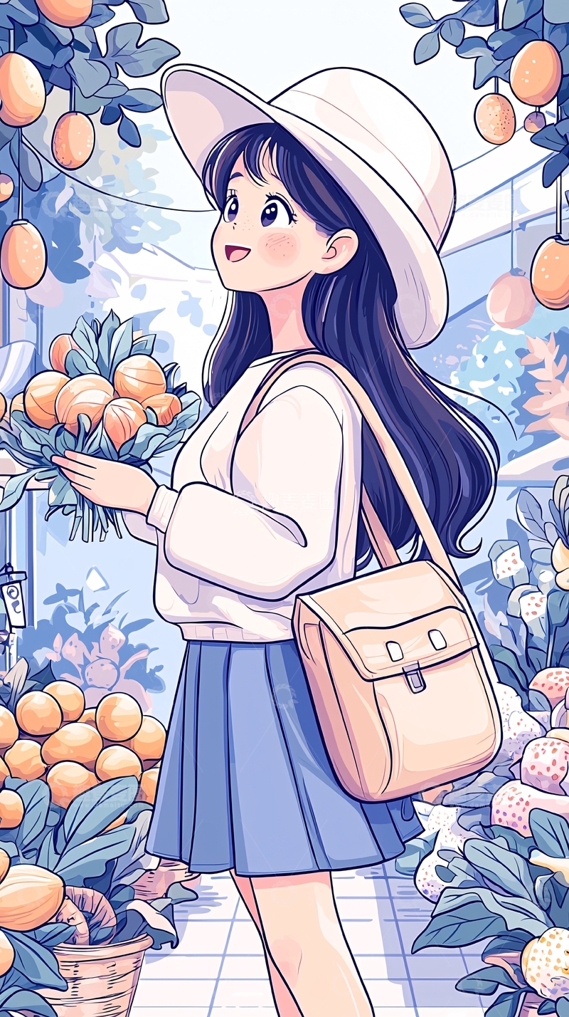 高清大图下载【趣麦麦图】夏日水果市场女孩
