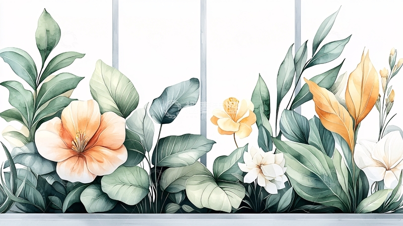 高清大图下载【趣麦麦图】窗边盛开的热带花卉