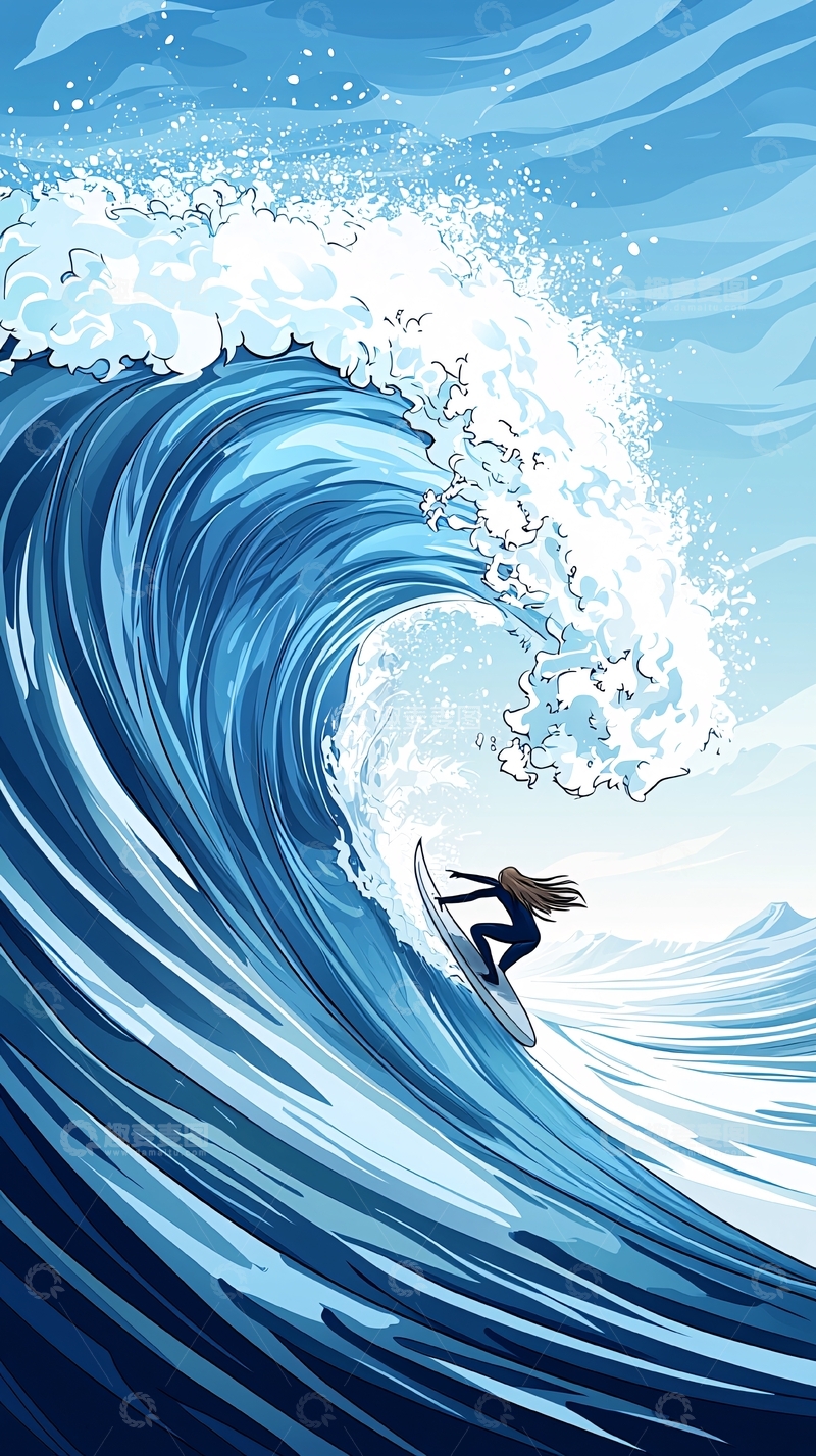 高清大图下载【趣麦麦图】冲浪者与巨浪