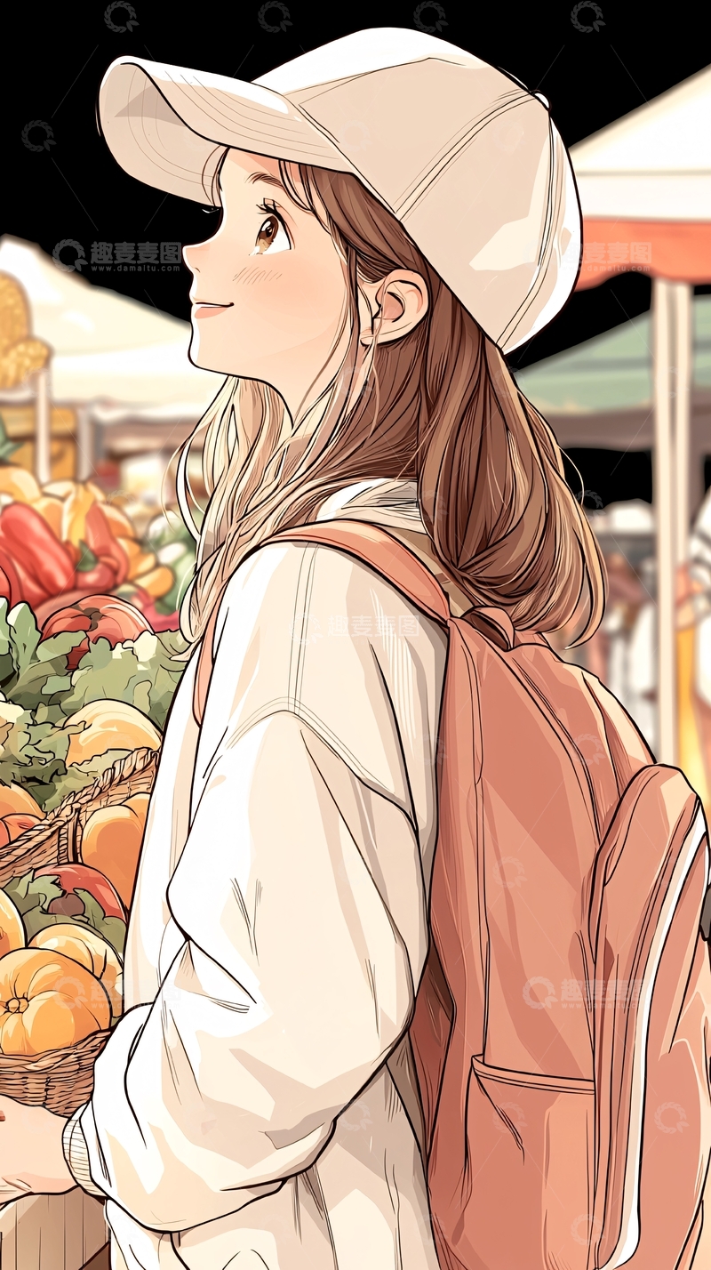 秋日市场上的女孩