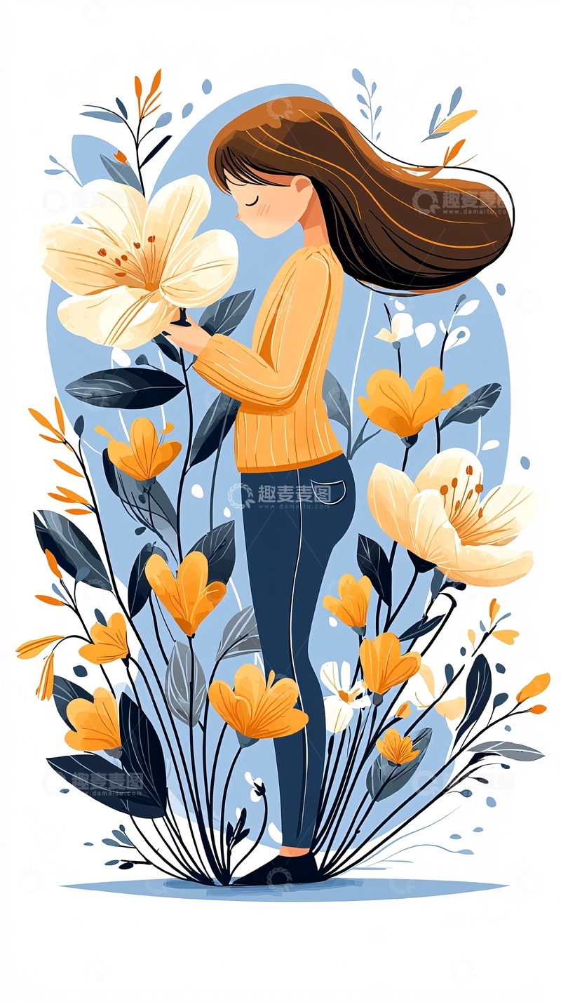 高清大图下载【趣麦麦图】春天里的女孩与花朵