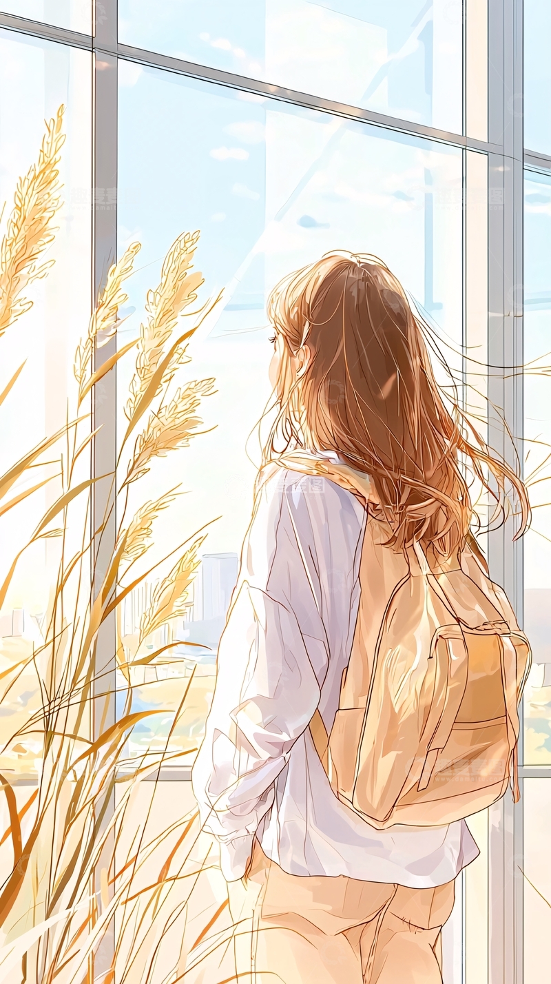 高清大图下载【趣麦麦图】阳光下的背影女孩