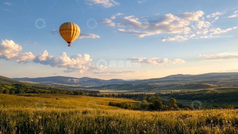 高清大图下载【趣麦麦图】热气球与壮丽自然风光