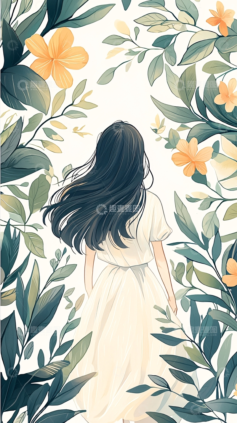 高清大图下载【趣麦麦图】花海中的背影女孩