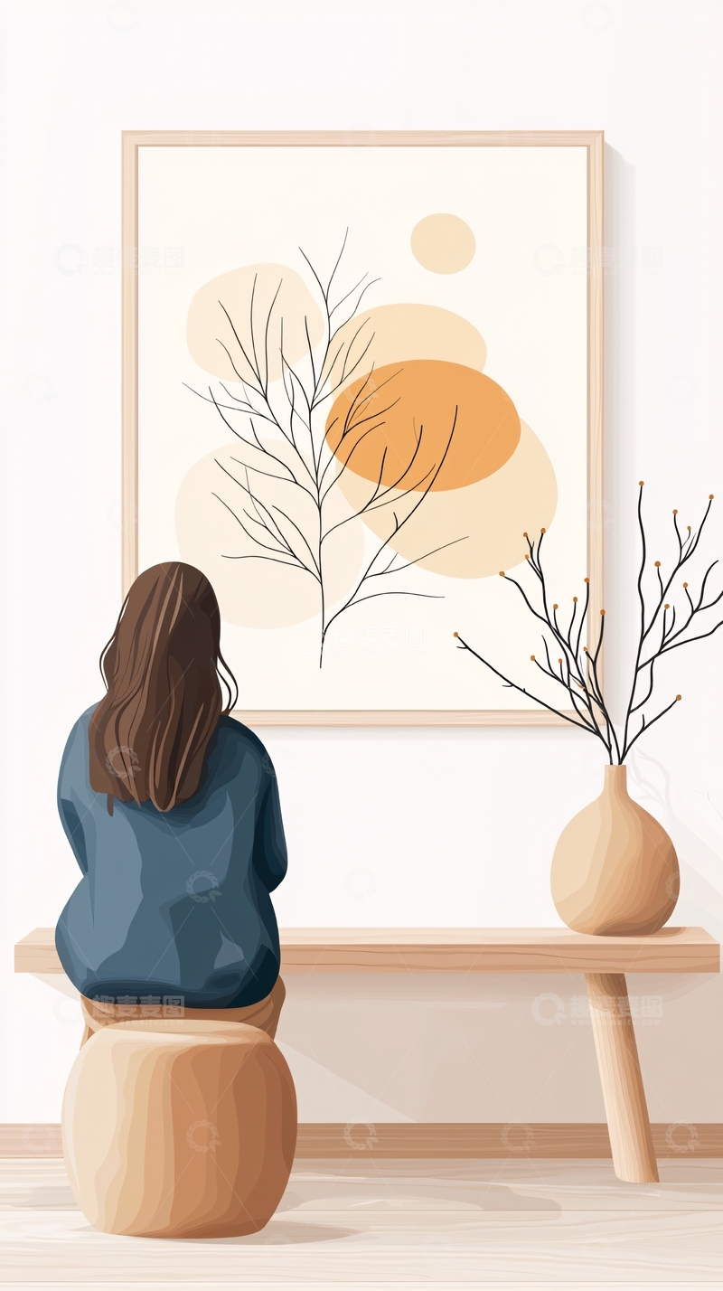 高清大图下载【趣麦麦图】静坐赏画的艺术氛围