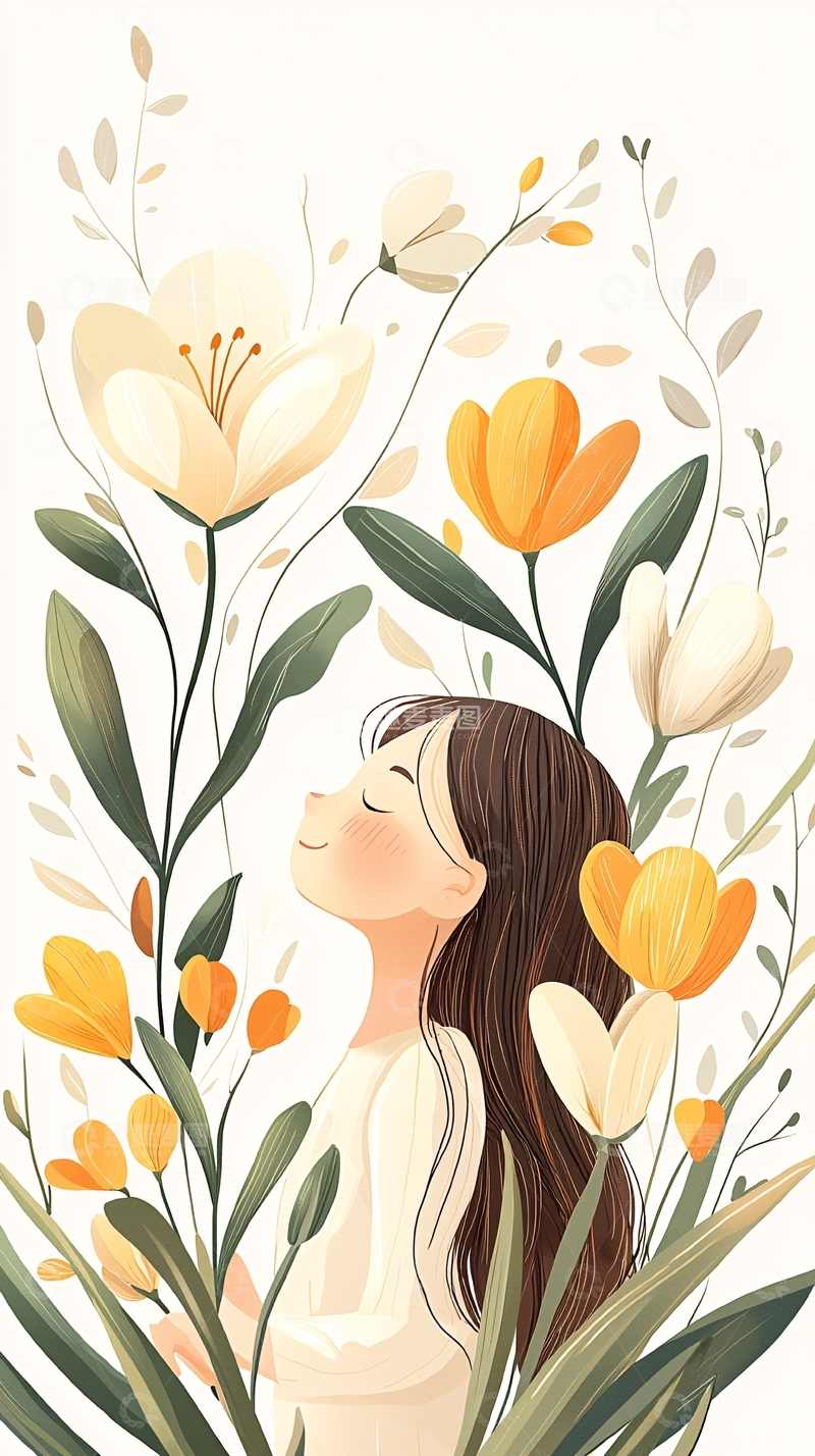 高清大图下载【趣麦麦图】春天里的女孩与花朵