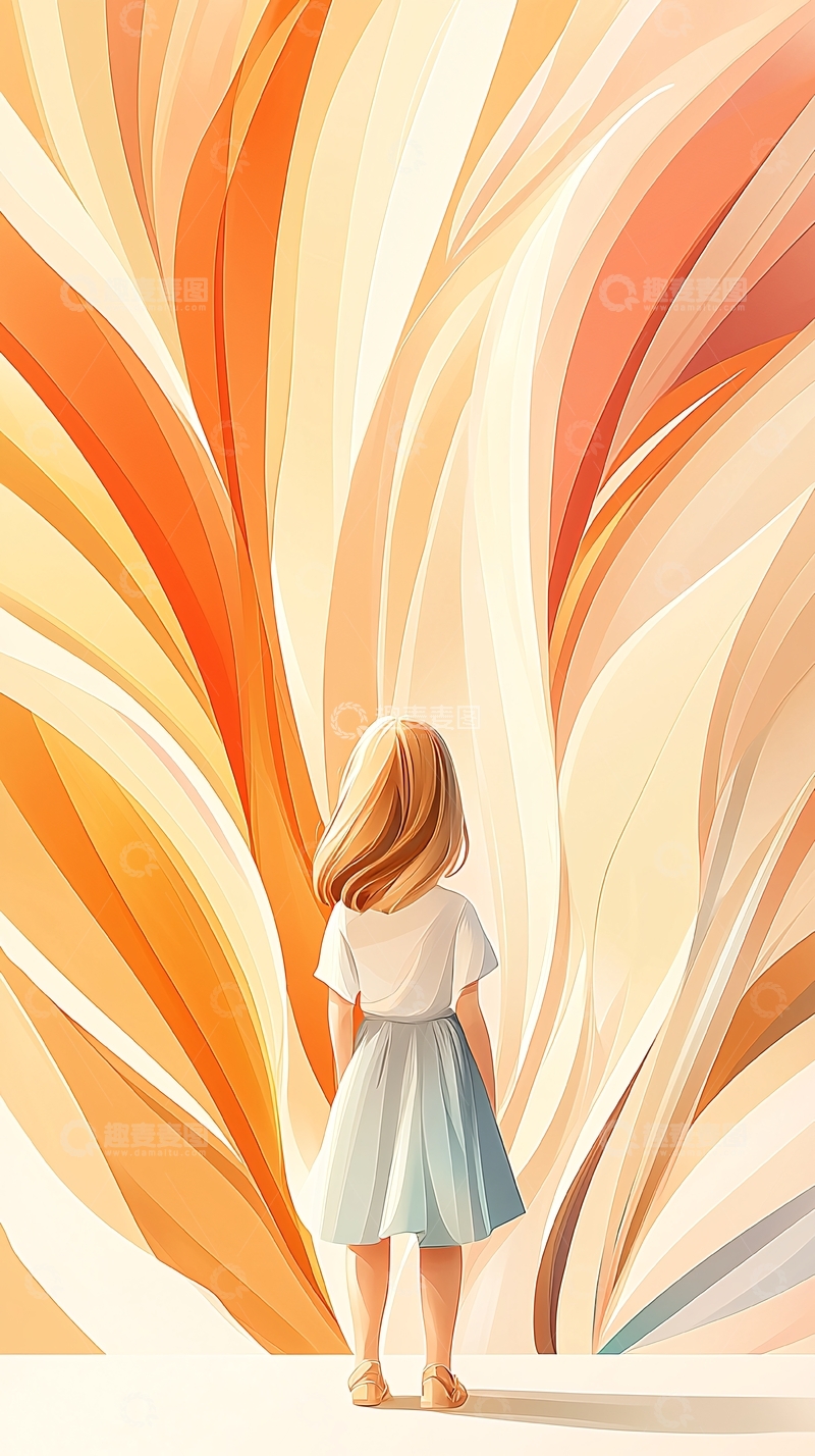 高清大图下载【趣麦麦图】女孩背影与抽象色彩背景