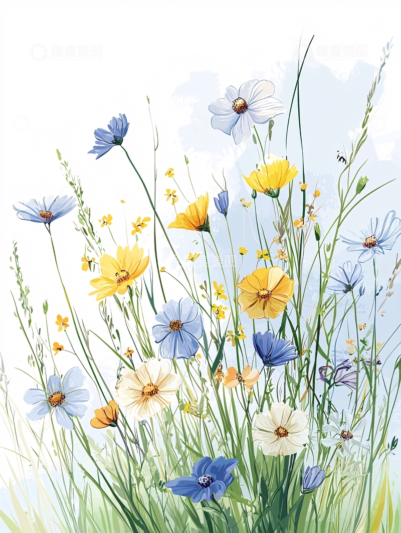 高清大图下载【趣麦麦图】夏日野花盛开插画