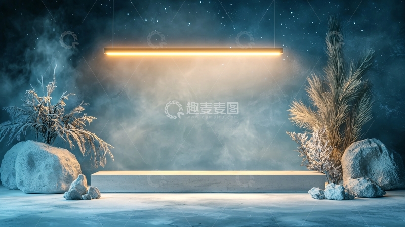 高清大图下载【趣麦麦图】梦幻星空下的岩石与植物