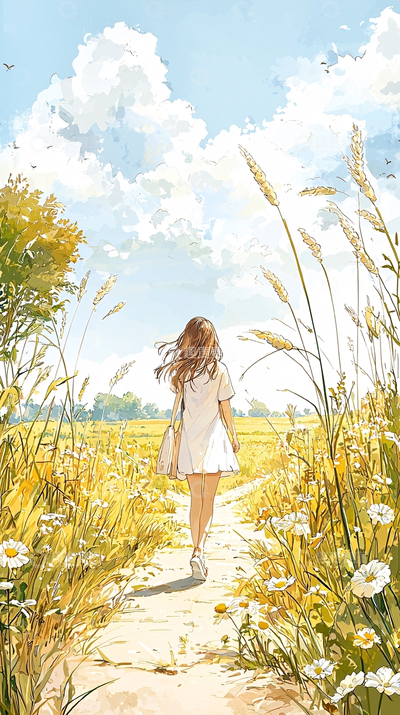 高清大图下载【趣麦麦图】田野中的女孩