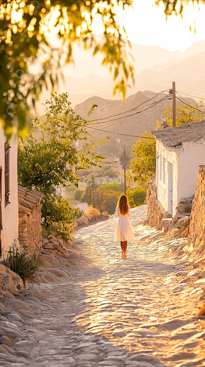 高清大图下载【趣麦麦图】夕阳下的乡村小路