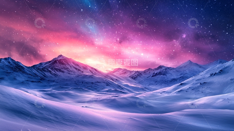 高清大图下载【趣麦麦图】梦幻雪山星空夜景