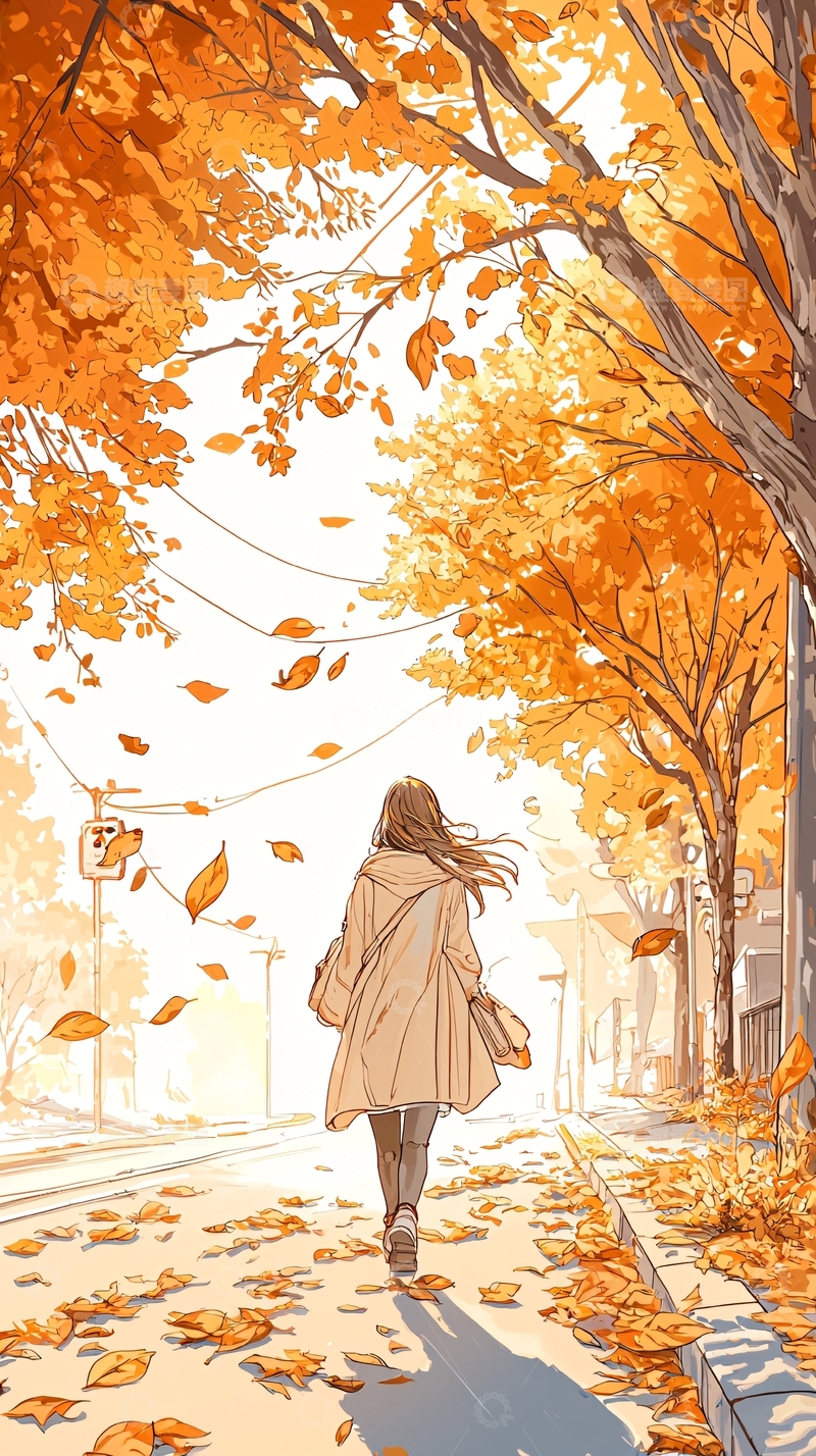 高清大图下载【趣麦麦图】秋日漫步街头的女孩