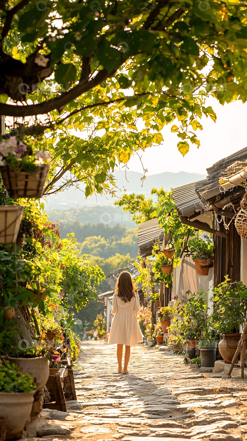高清大图下载【趣麦麦图】乡村小径上的女孩