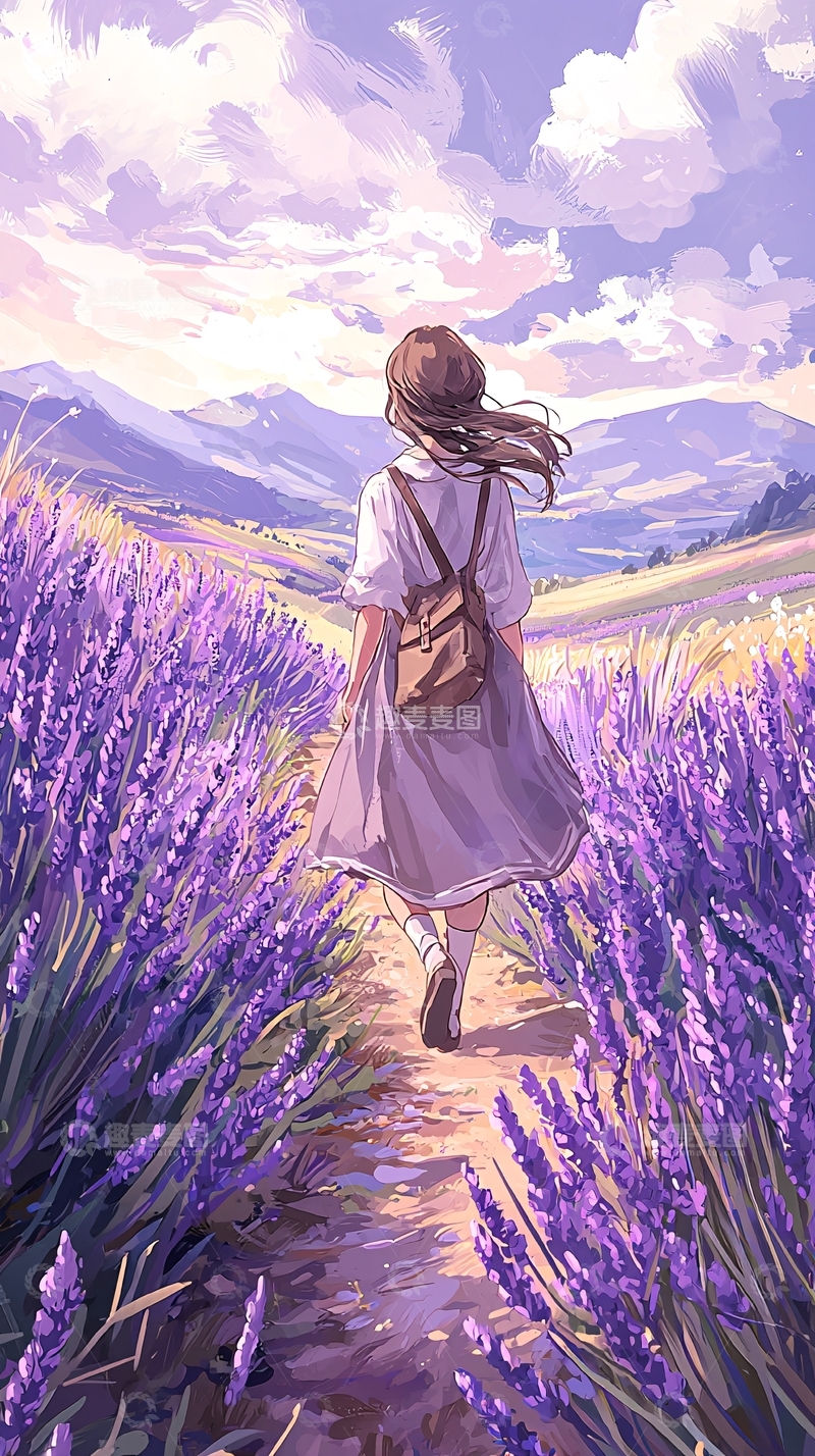高清大图下载【趣麦麦图】薰衣草田野上的女孩